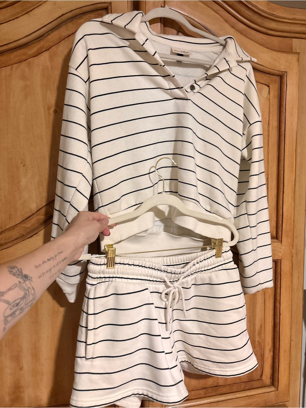 Universal Thread Cream & black Shorts  Set